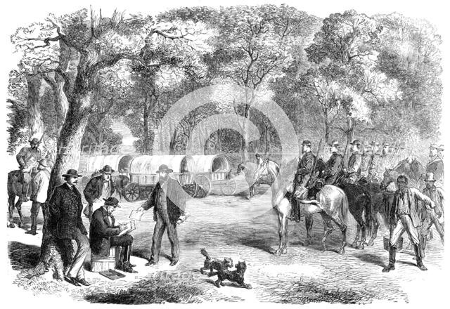 The Last Days of the Confederate Government... Mr. Jefferson Davis signing acts...by the roadside, 1 Creator: Unknown.