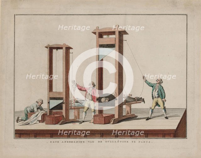 Real depiction of the guillotine at Paris, 1791-1792. Creator: Anonymous.