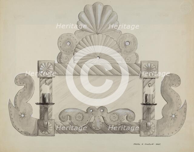 Tin Mirror Frame with 2 Candle Sockets, c. 1937. Creator: Majel G. Claflin.