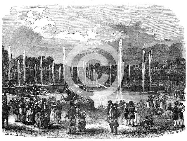 General view of the Fountains at Versailles whilst at work, 1844. Creator: Harrison.