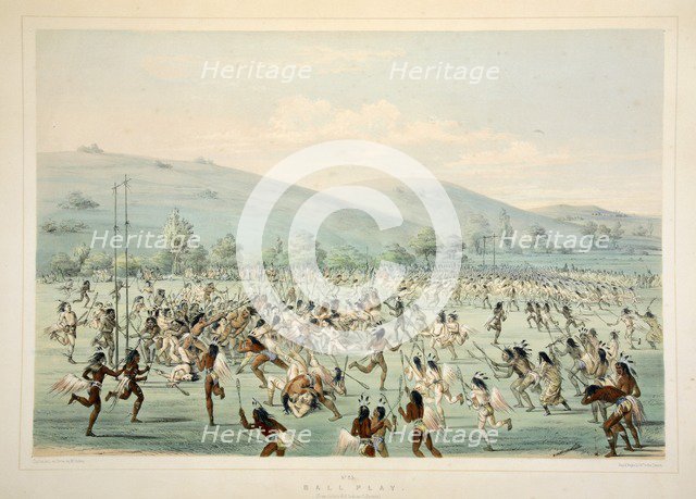 Ball Play, pub. 1845 (colour lithograph). Creator: George Catlin (1796 - 1872).