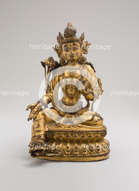 Green Tara, Seated in Pose of Royal Ease (Lalitasana), with Lotus Stalks on Right Shoulder..., (1403 Creator: Unknown.