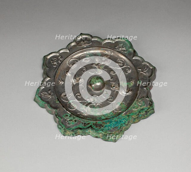 Lobed Mirror with Birds, Insects, and Floral Sprays, Tang dynasty (A.D. 618-907), 8th century. Creator: Unknown.
