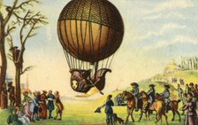 First manned ascent of a hydrogen balloon, Paris, France, 1 December 1783, (1932).  Creator: Unknown.