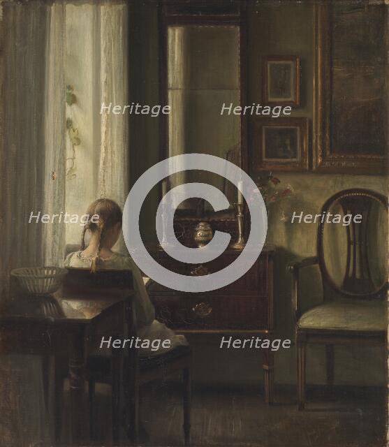 Interior with a Girl Reading, 1903. Creator: Carl Holsoe.