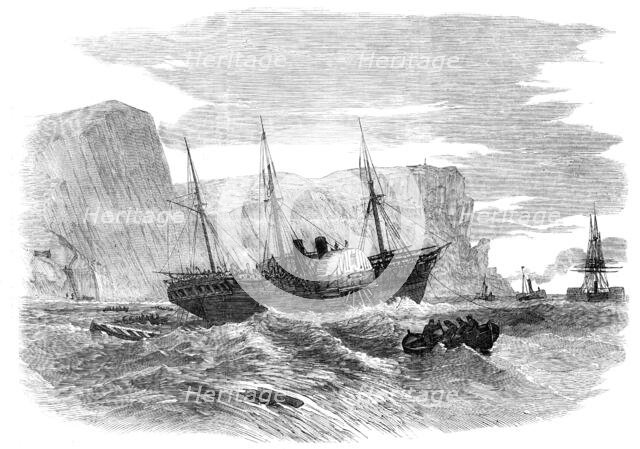 The Royal West India Mail Steamer "Tyne" on shore at St. Alban's Head, 1857. Creator: Unknown.