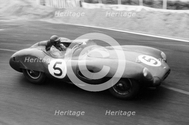 The winning Aston Martin DBR1 in the Le Mans 24 Hours, France, 1959. Artist: Maxwell Boyd