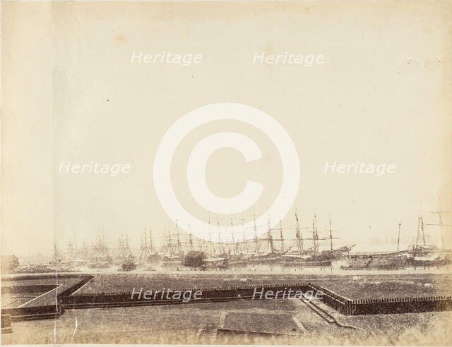 [Shipping in the Hooghly near Fort, Calcutta], 1850s. Creator: Captain R. B. Hill.