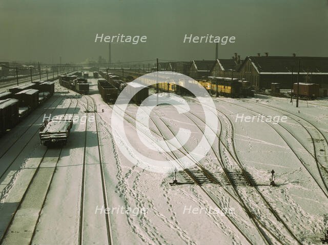 General view of yard and some of the locomotive shop of the C & NW RR at 40th Street, 1942. Creator: Jack Delano.