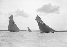 The 15-metre 'Vanity', 'The Lady Anne', & 'Ostara' sailing close-hauled, 1914. Creator: Kirk & Sons of Cowes.