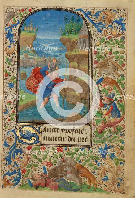 Saint Christopher; Prayer Book of Charles the Bold, 1469. Creator: Lieven van Lathem.