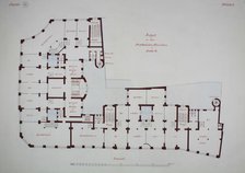 Rathskeller Neubau, Halle (Saale), Saxony-Anhalt, Germany, Mezzanine Plan, c. 1887. Creator: Peter Joseph Weber.