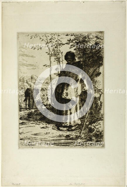 The Shepherdess Knitting, 1862. Creator: Jean Francois Millet.