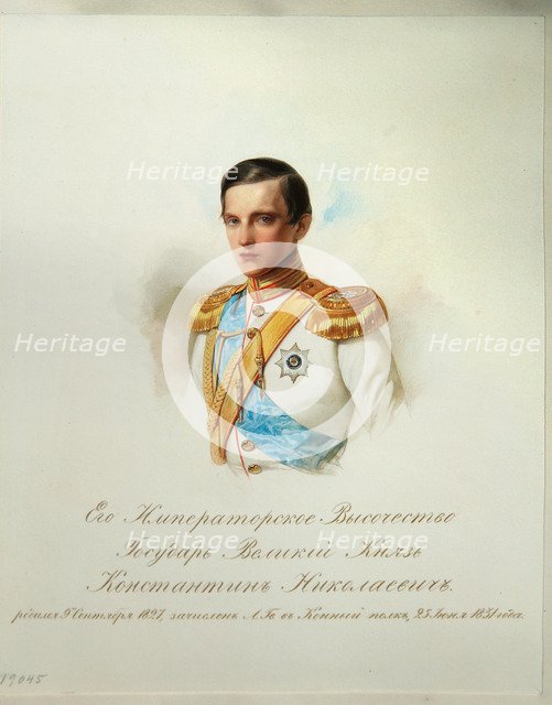 Portrait of Grand Duke Konstantin Nikolaevich of Russia (1827-1892) (From the Album of the Imperial Horse Guards), 1846-1849. Artist: Hau (Gau), Vladimir Ivanovich (1816-1895)