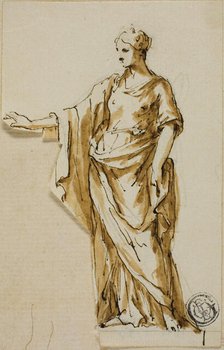Standing Female Figure with Right Arm Raised, n.d. Creators: John Michael Rysbrack, Sir James Thornhill.