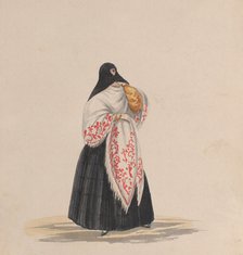 An elegantly dressed woman, from a group of drawings depicting Peruvian costume, ca. 1848. Creator: Attributed to Francisco (Pancho) Fierro.
