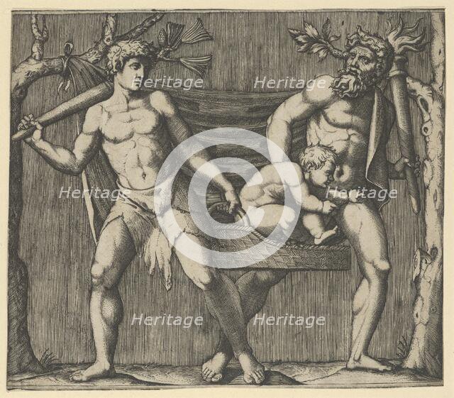 Two Fauns Carrying a Child, ca. 1513-15. Creator: Marcantonio Raimondi.