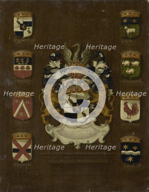Coat of Arms of Jan van Reyersbergh with its eight quarterings, 1650-1699. Creator: Anon.