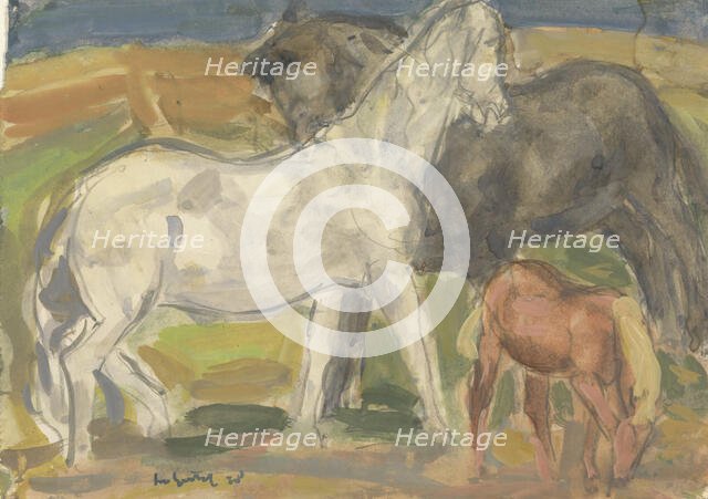 Two horses and a foal in a landscape, 1928. Creator: Leo Gestel.