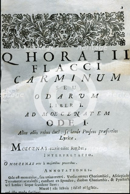 Odes, which were called 'Carmina' by its author, cover of the 1727 Venice edition.