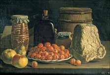 Still life with fruit and cheese', oil on canvas.