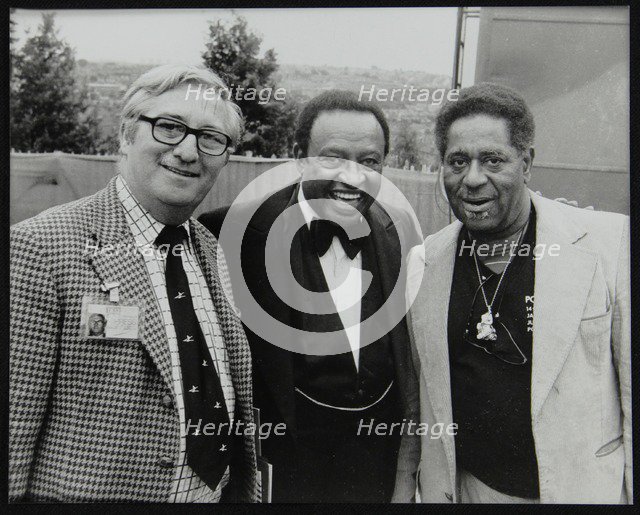 Dennis Matthews of Crescendo International with Lionel Hampton and Dizzy Gillespie, London, 1979. Artist: Denis Williams