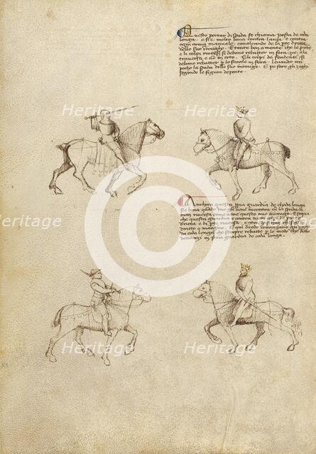 Equestrian Combat with Sword; Fior di Battaglia, about 1410. Creator: Fiore Furlan dei Liberi da Premariacco.