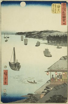 Kanagawa: View over the Sea from the Teahouses on the Hill (Kanagawa, dai no chaya kaijo m..., 1855. Creator: Ando Hiroshige.