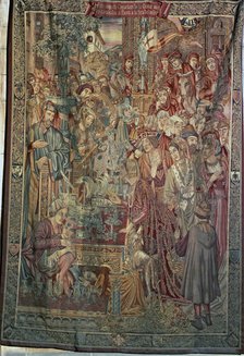  'The councilors visit the glass fair of the Borne on the first day of the year', tapestry on a c…