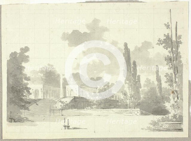 View of the Park at Versailles: Stairway to Terrace with Temple and Column, n.d. Creator: Pierre Antoine Mongin.