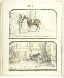 Untitled [man with horse, and couple relaxing by the fire], 1868. Creator: Georgina Cowper.