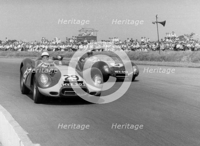 Lister Jaguar, Stirling Moss, Silverstone 1958. Creator: Unknown.