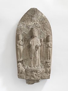 Standing bodhisattvas with monks, Pratyekabuddhas, lions..., Period of Division, 557-581. Creator: Unknown.