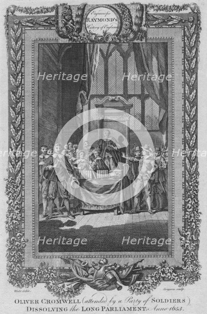 'Oliver Cromwell (attended by a City of Soldiers) dissolving the Long Parliament. Anno 1653', c1787. Artist: Unknown.
