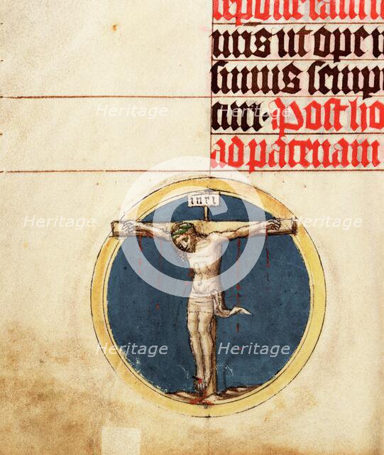 Small roundel with the crucified Christ; Collegium Ducale, about 1420-1430. Creator: Master Michael.
