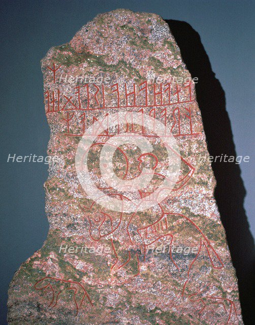Swedish runestone with late Christian influences, 6th century. Artist: Unknown