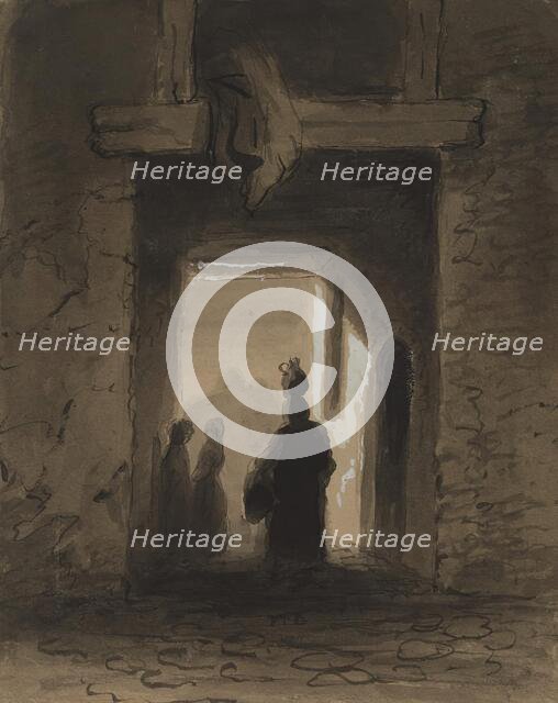 Woman Carrying Jug Through Portal, mid 19th century. Creator: Alfred Jacob Miller.