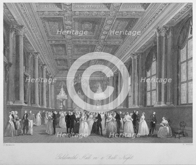 Interior view of the Goldsmiths' Hall on a ball night, City of London, 1840.                Artist: Harden Sidney Melville       