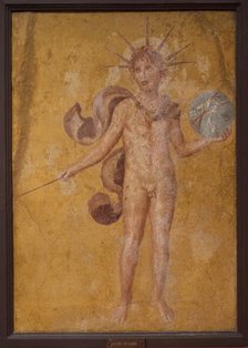 Apollo or Helios with sphere, from Pompeii, Casa dell'Argenteria, 2 H. of 1th cen. BC. Creator: Roman-Pompeian wall painting.