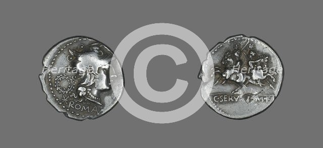 Denarius (Coin) Depicting the Goddess Roma, 136 BCE. Creator: Unknown.