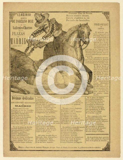Glorious Success of Ponciano Díaz and His Brave Charros in the Bull Rings of Madrid, 1889. Creator: Manuel Manilla.