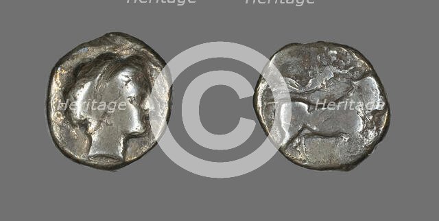 Coin Depicting the Nymph Parthenope, late 5th-4th century BCE. Creator: Unknown.