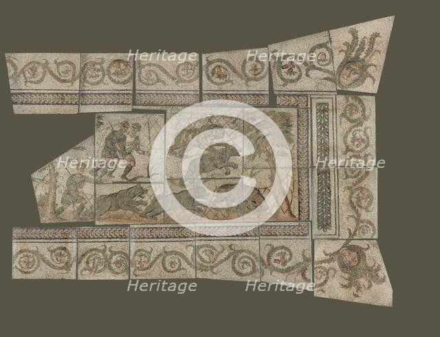 Fragmentary Mosaic Floor with Bear Hunt, 4th century A.D. Creator: Unknown.