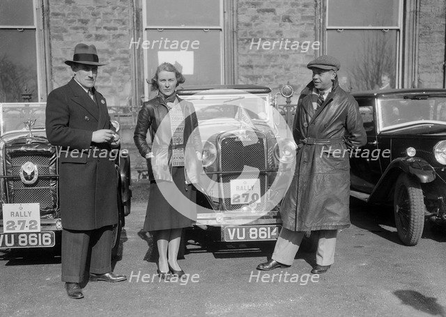 SA Crabtree and Kitty Brunell beside their Crossley cars at the RAC Rally, 1932. Artist: Bill Brunell.