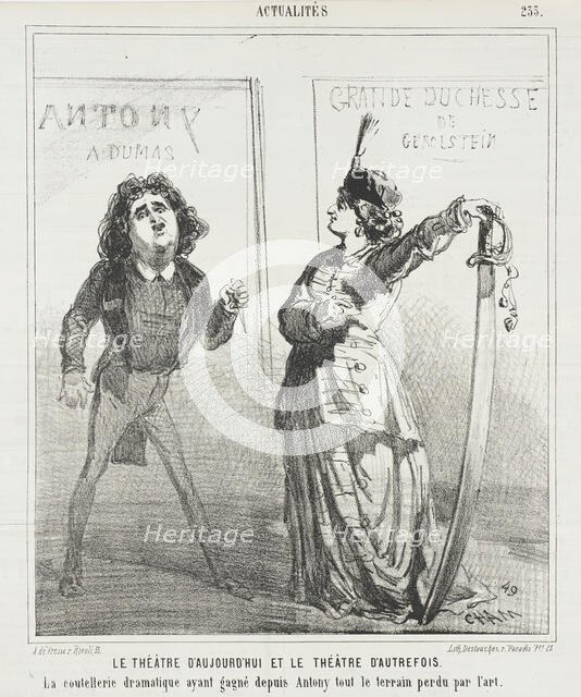 Le Théâtre d'aujourd'hui et le théâtre d'autrefois. La Coutellerie dramatique ayant..., 1867. Creator: Cham.
