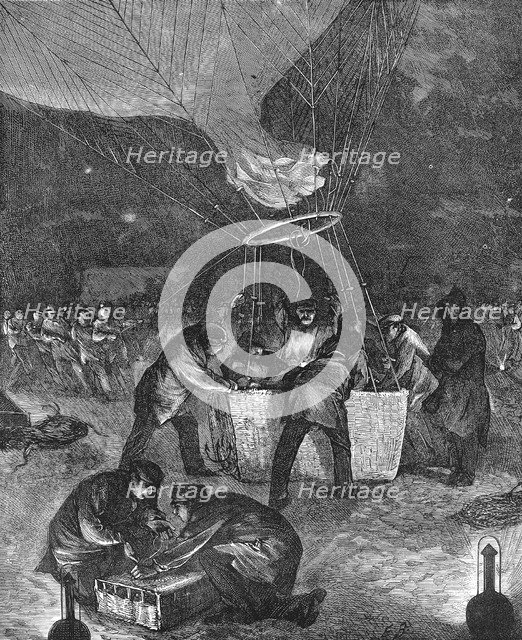 Balloon ascent at night from Gare du Nord, Paris, Franco-Prussian War. Artist: Unknown