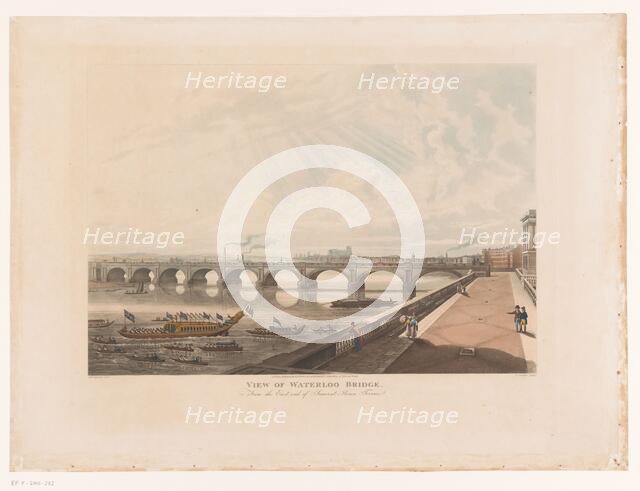 View of Waterloo Bridge from the east side of the terrace of Somerset House, 1818. Creator: Joseph Constantine Stadler.