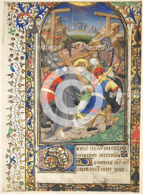 Leaf Excised from the Tarleton Hours: Christ Carrying the Cross (Terce, Office of the Virgin), c. 14 Creator: Unknown.