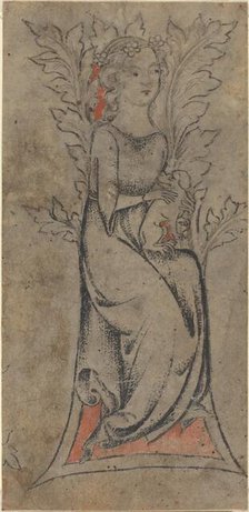 Seated Girl with a Dog, c. 1325. Creator: Unknown.
