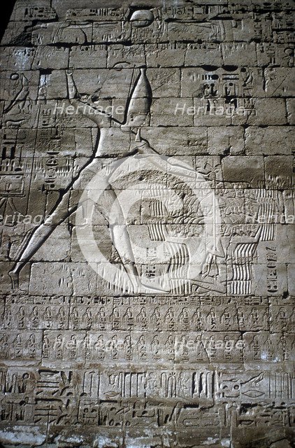 Relief of Rameses III smiting enemies, Mortuary Temple of Rameses III, Medinat Habu, c1200BC. Artist: Unknown